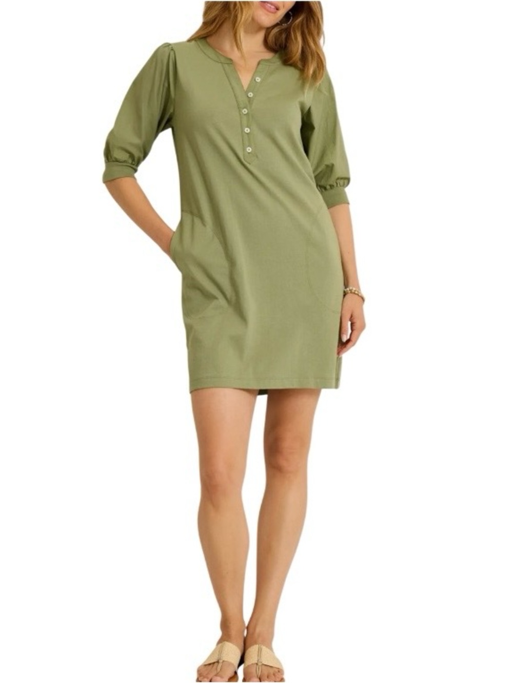 Tommy Bahama Islandscape Cotton Henley Minidress‎ Olive Green Size S/P